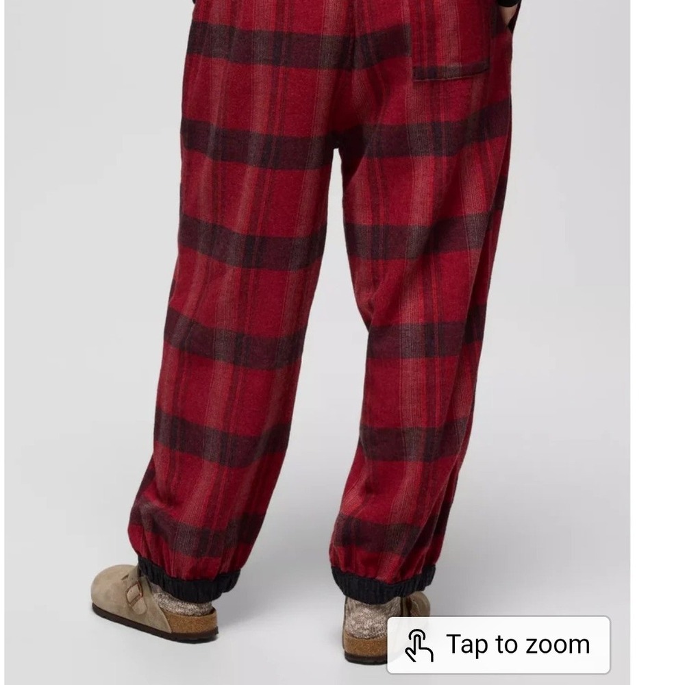 Prana Cabin Core Retrograde Plaid Jogger Pants Womens Large Red Black Cozy - Picture 3 of 8